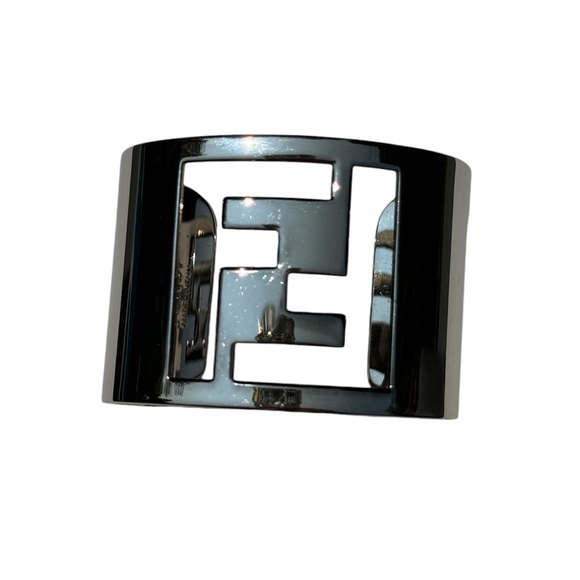 Fendi FF Cut Out Cuff Bracelet Silver Tone - Picture 5 of 13
